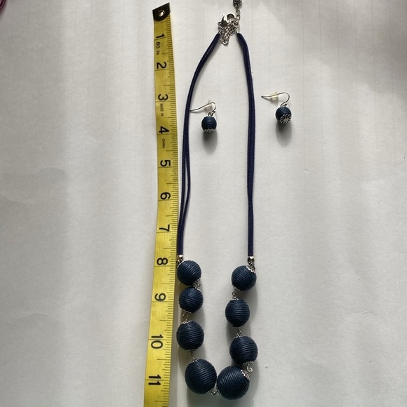 jewelry, necklace, earring, navy blue, coiled beads with suede cord - Picture 8 of 8